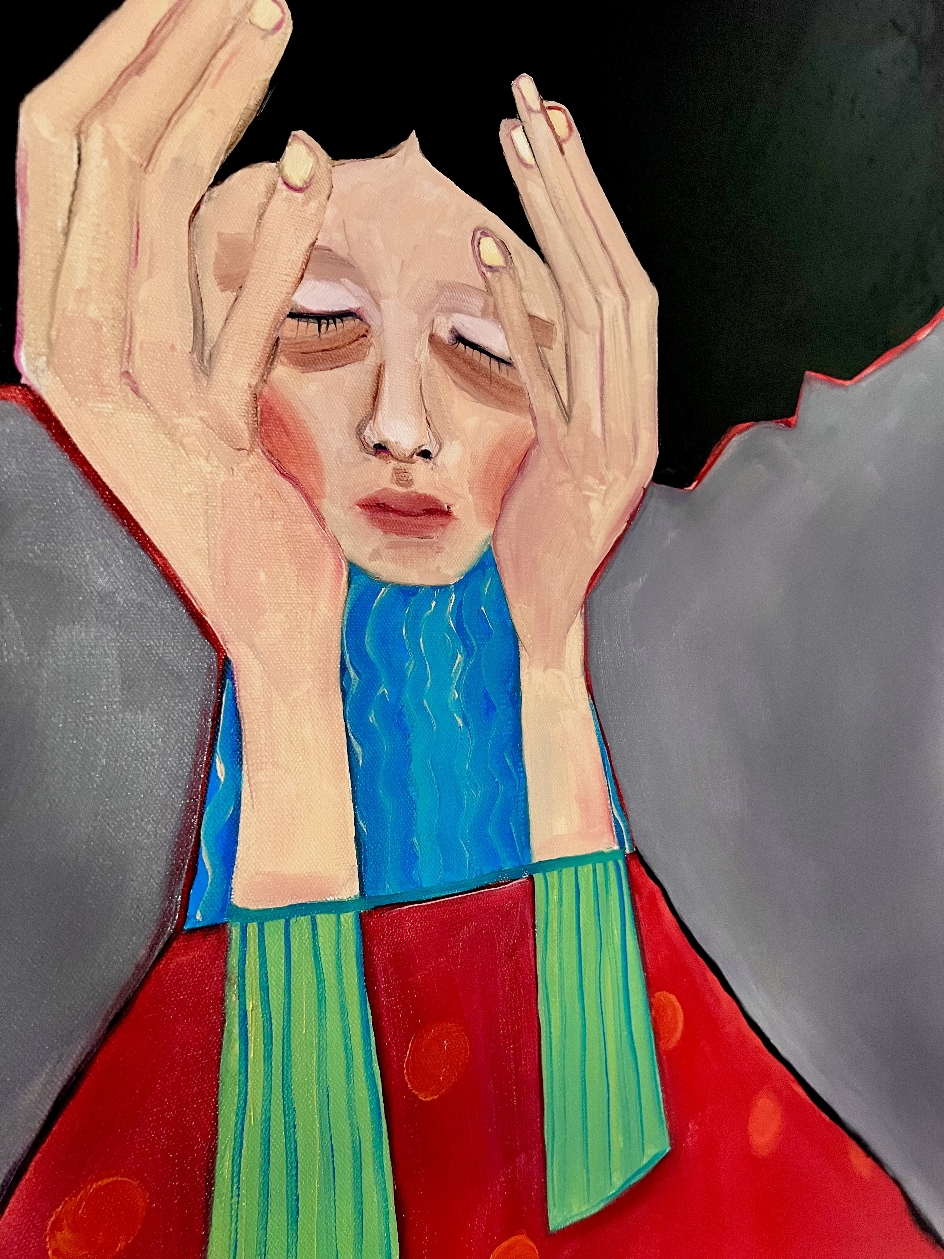 "Ból głowy" - Obraz olejny 100x80 cm