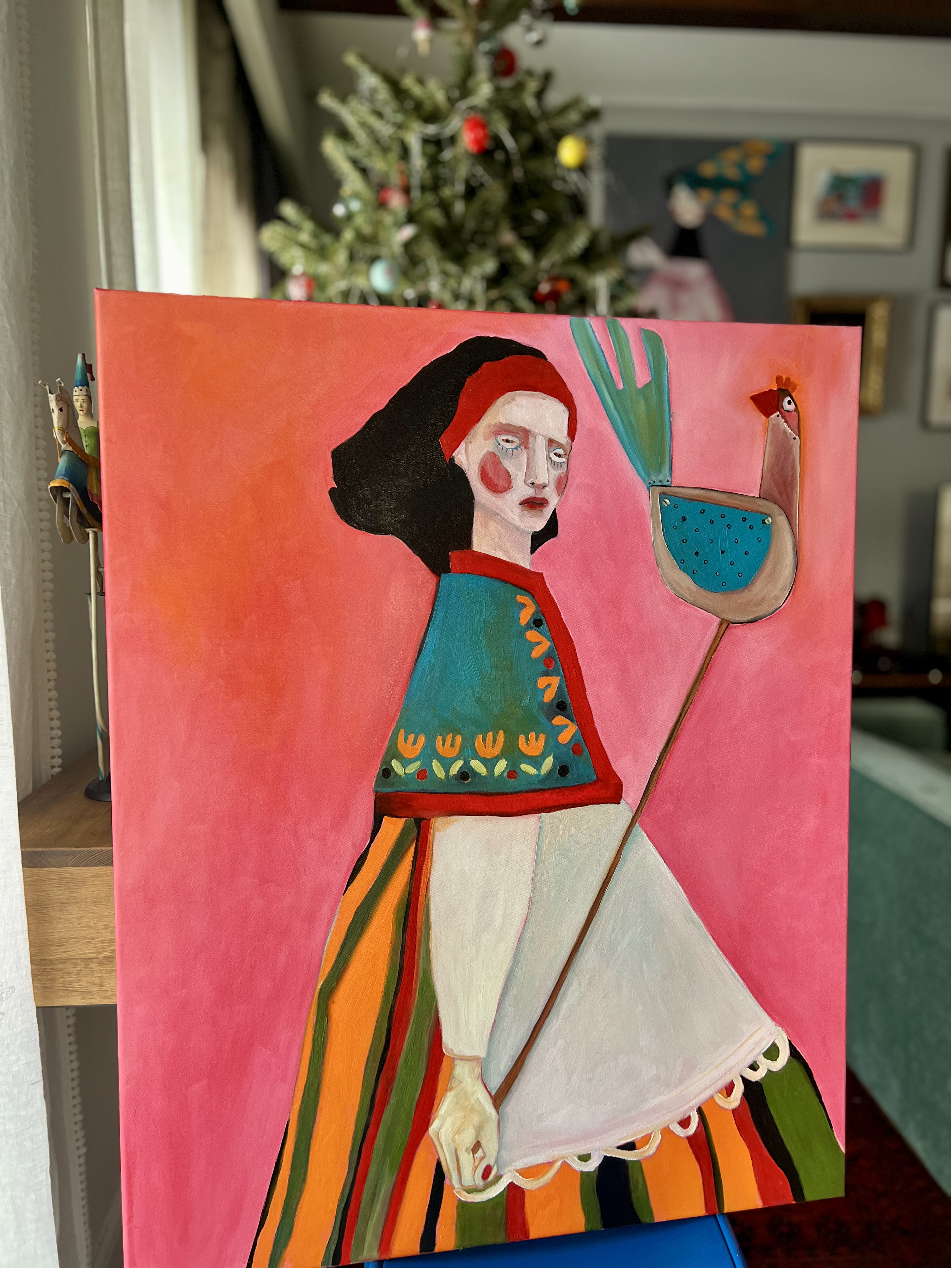 "Koguciki na patyku" - Obraz olejny 80x100 cm