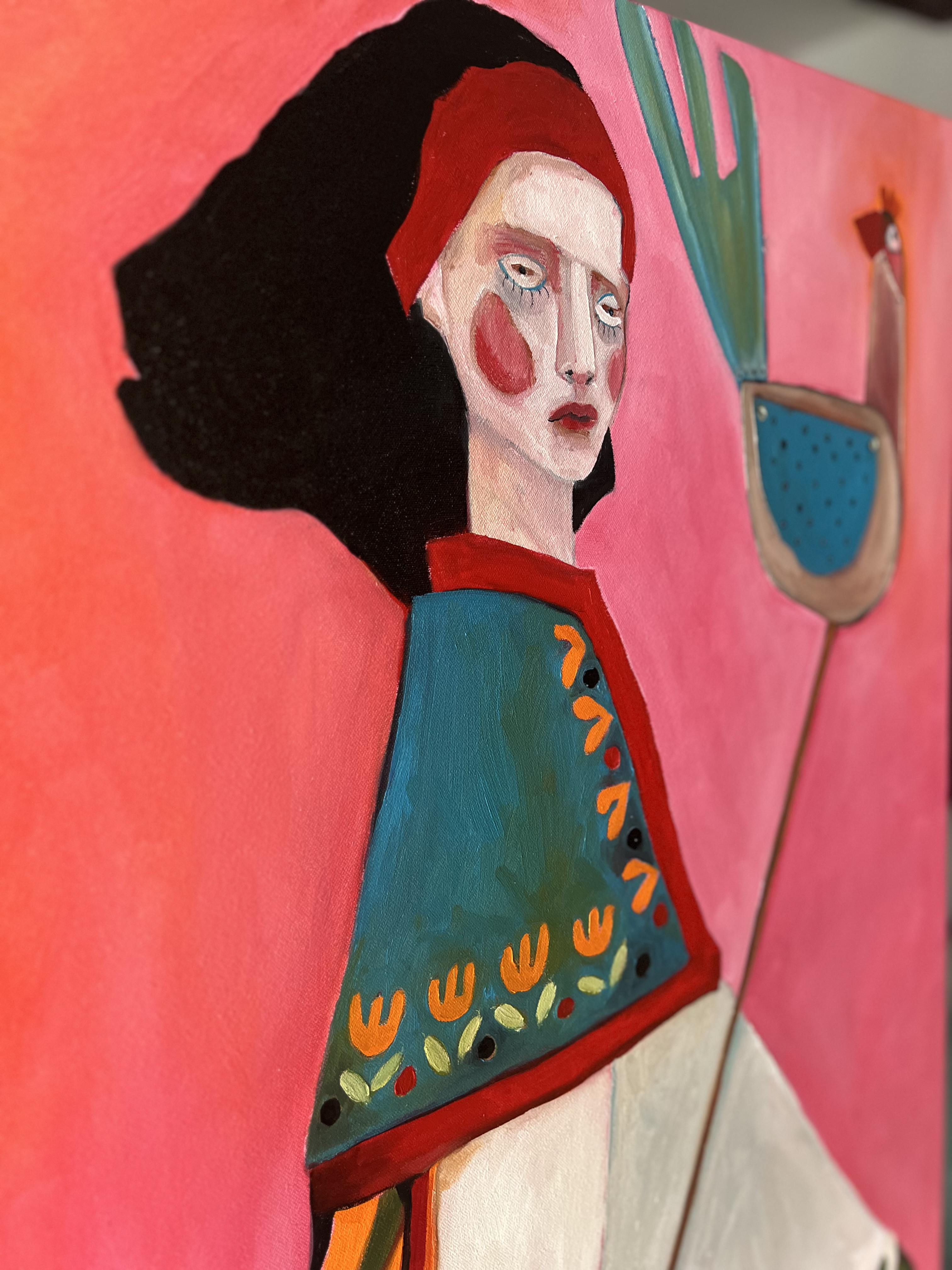 "Koguciki na patyku" - Obraz olejny 80x100 cm