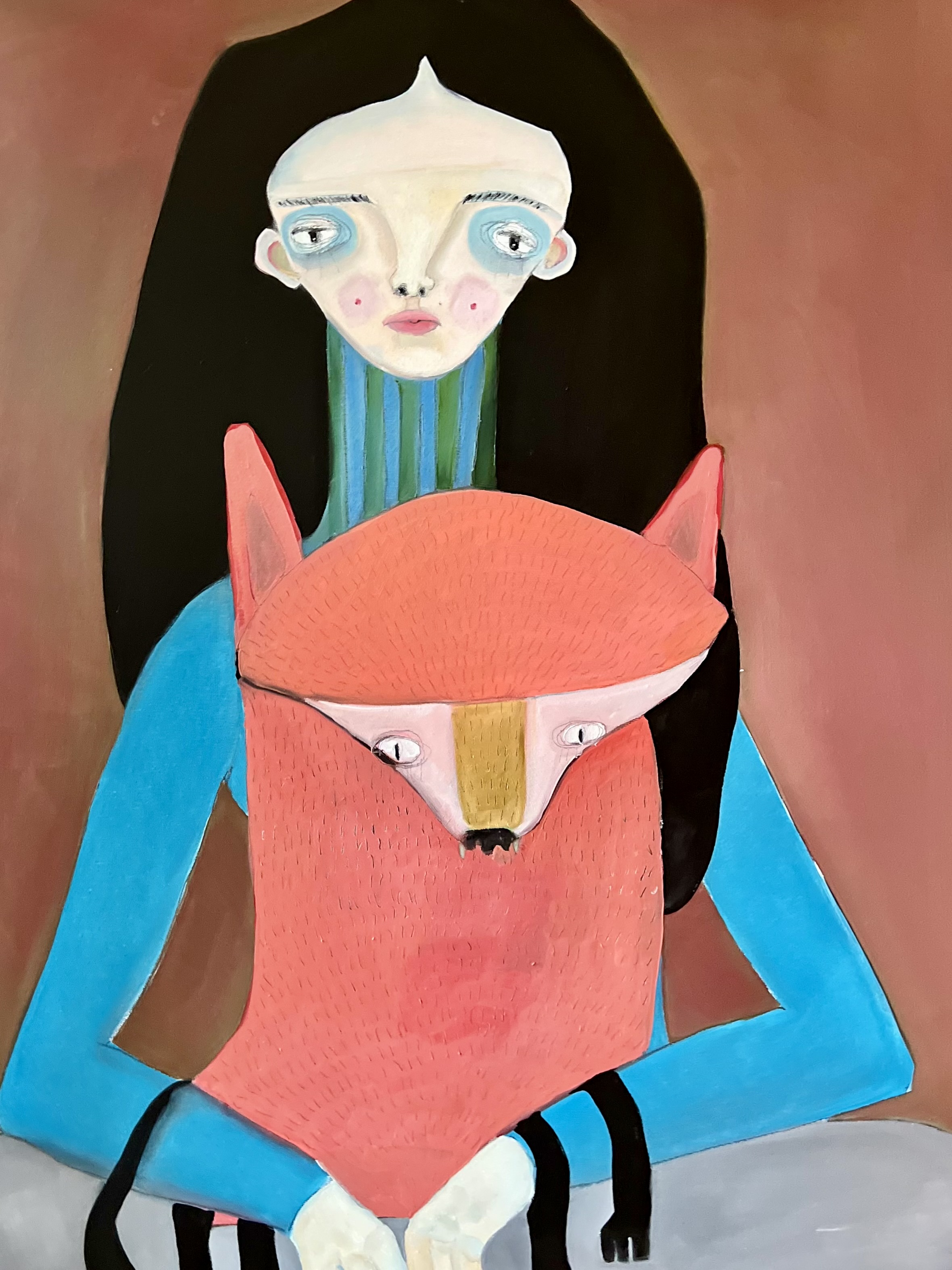 "Dama z liskiem" - Obraz olejny 80x100 cm
