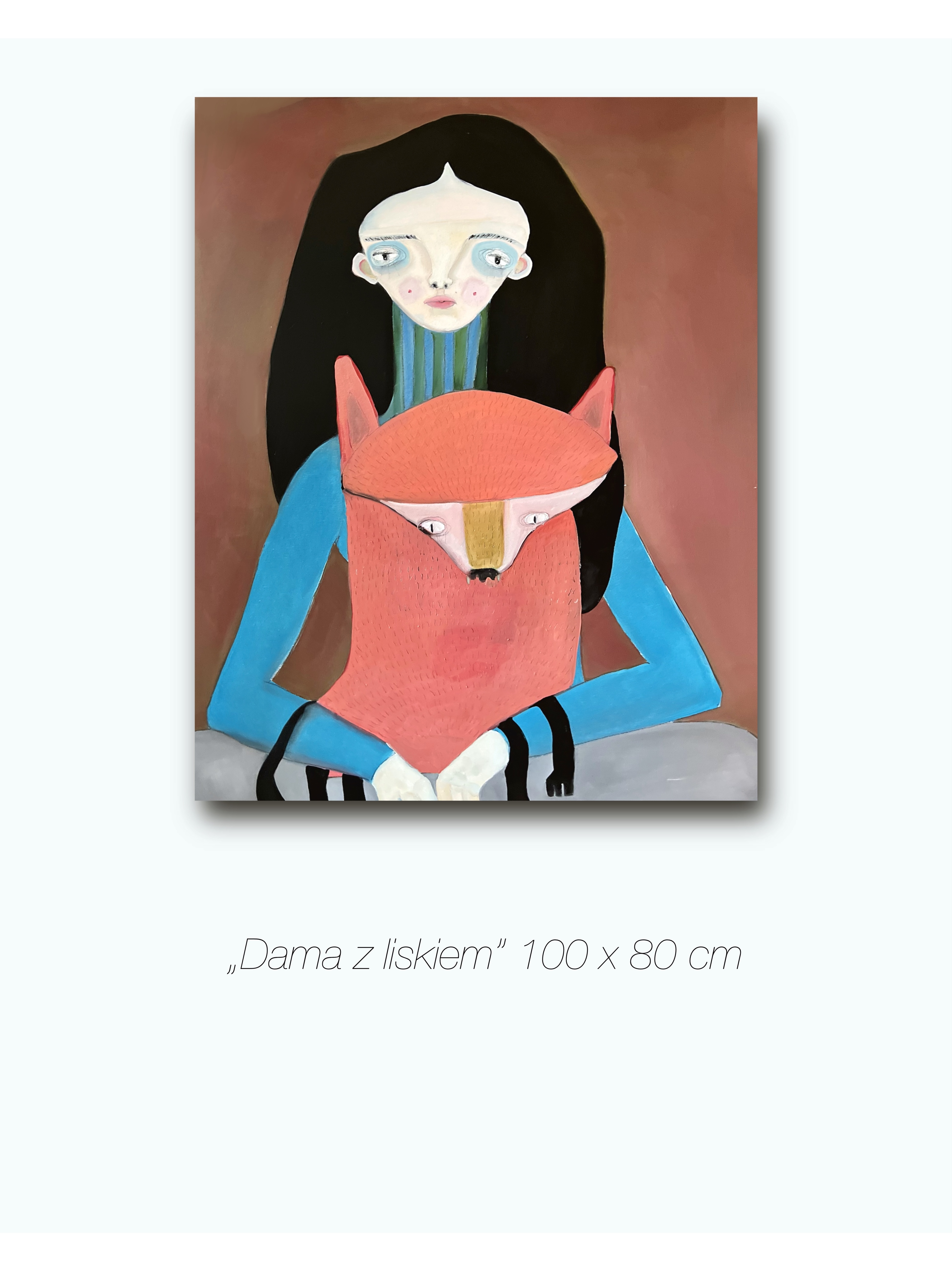 "Dama z liskiem" - Obraz olejny 80x100 cm