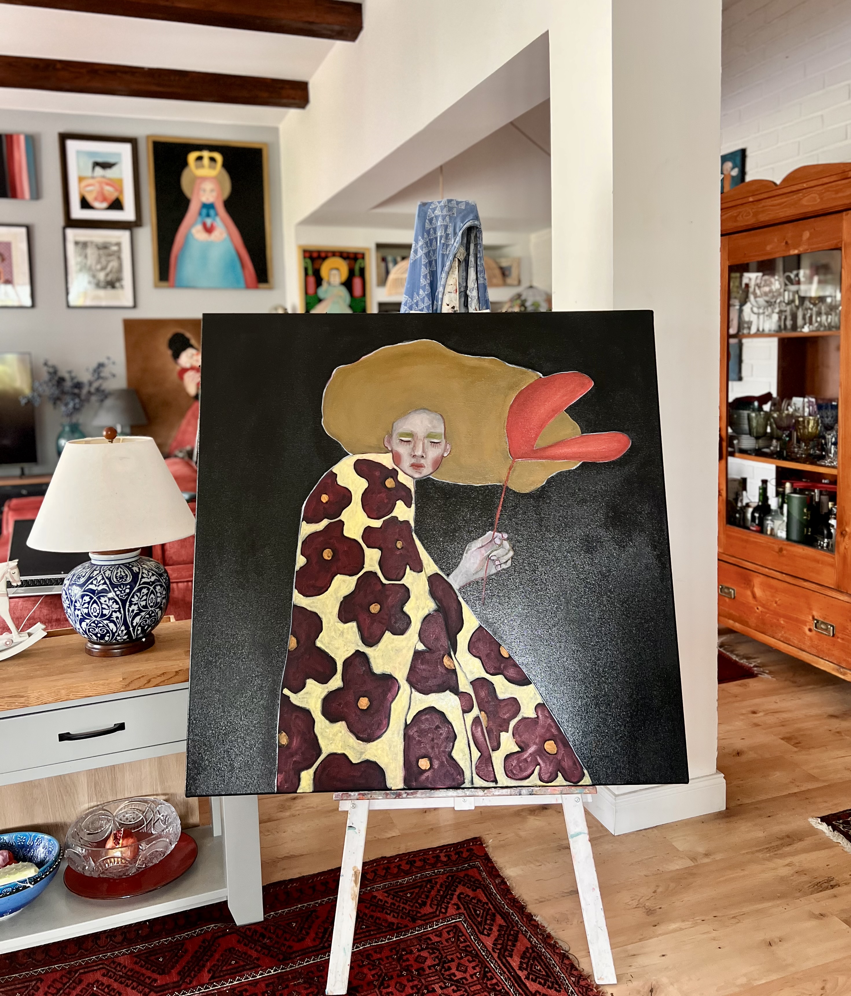 "W ogrodzie nocy" - Obraz olejny 100x100 cm