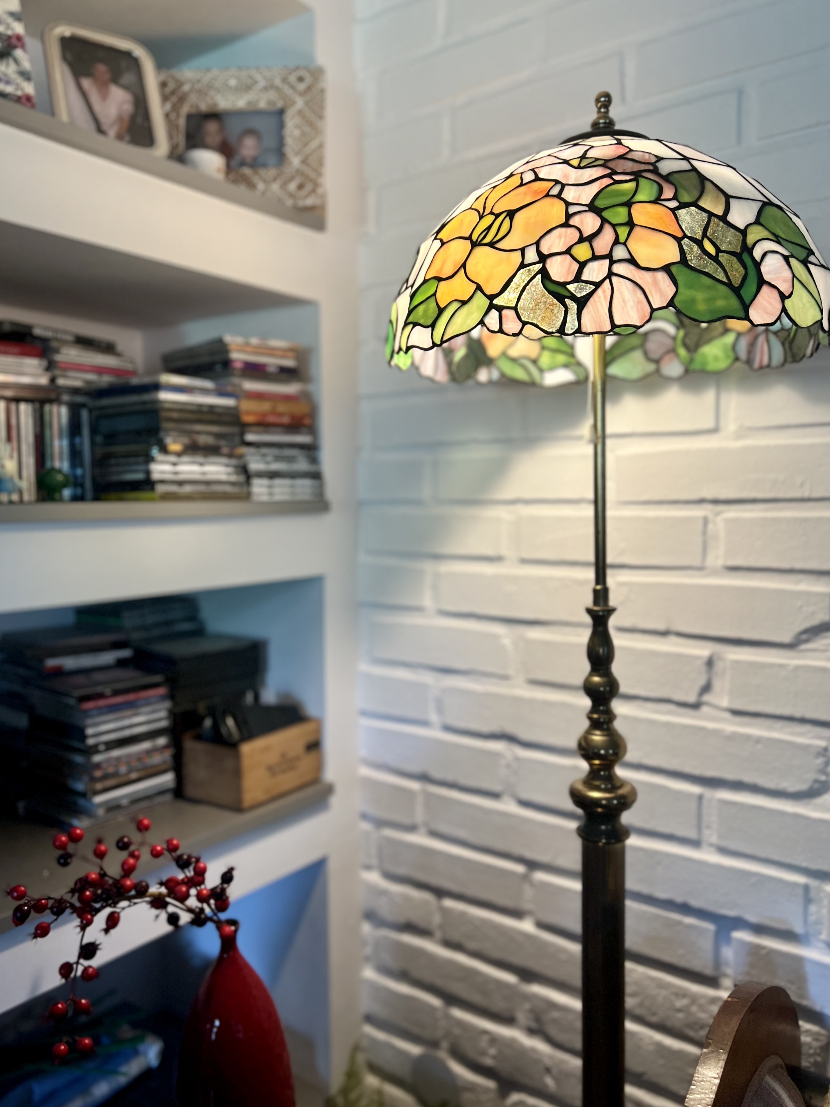Lampa witrażowa 170 cm - Żółte kwiaty, Niemcy, unikat vintage